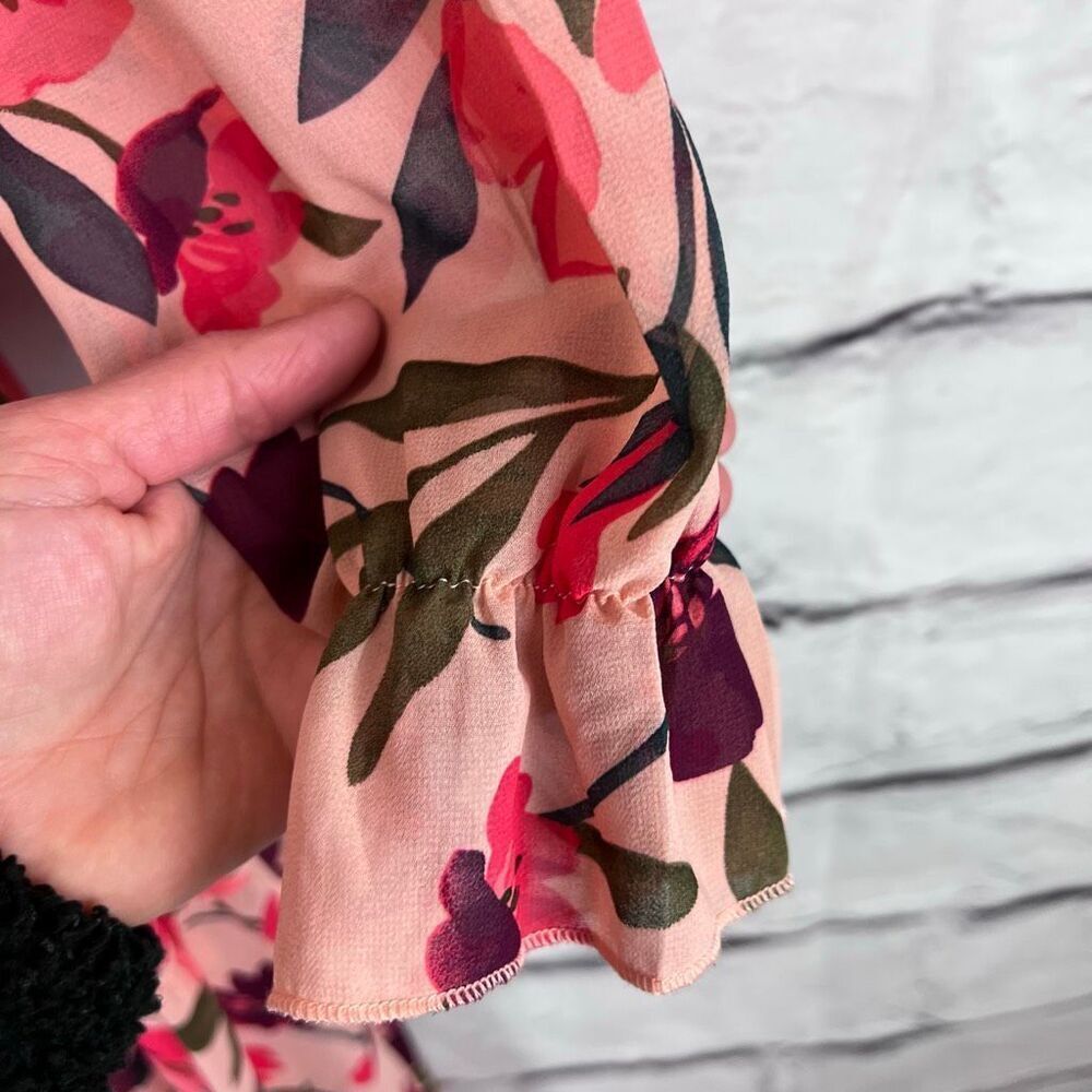 Pink Floral Maxi Dress Small Boho Long Sleeve Tiered Romantic Cottagecore - Picture 4 of 9